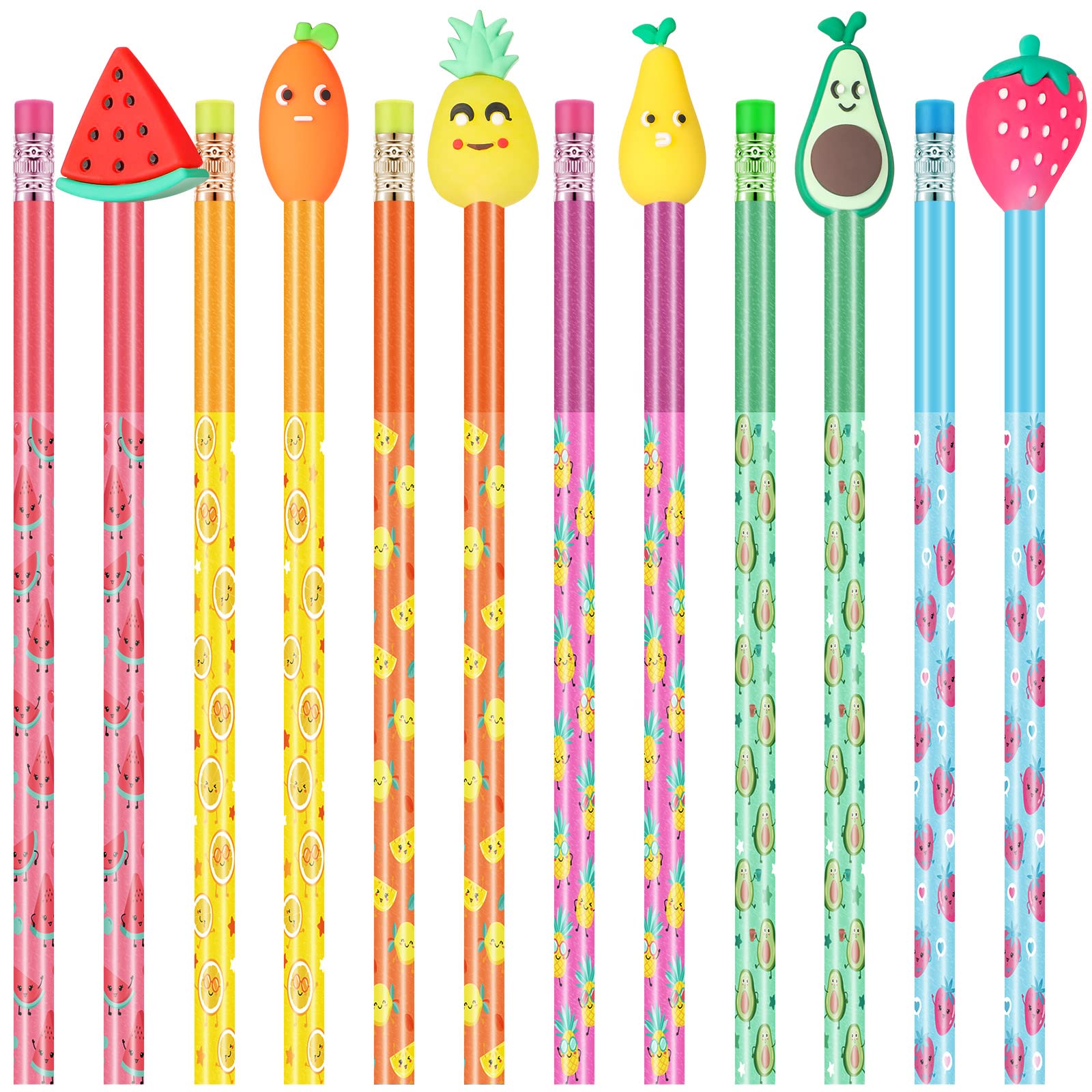 Leinuosen 30 Pieces Scented Pencils Fun Pencil With 12 Eraser Cartoon Pencil Toppers Fruit Pencil Toppers With Pencil Toppers Lo